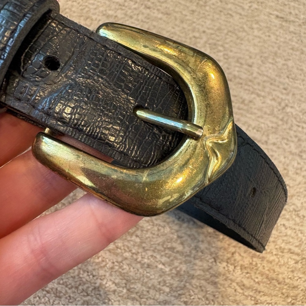 Vintage Black Faux Leather Belt With Gold Belt Buckle - Size 10 - Picture 4 of 6